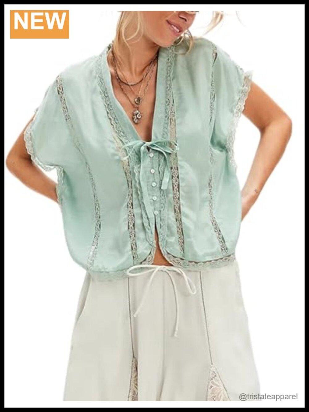 Lace Trim Sleeveless Crop Tank Tie Front Boho Babydoll Top Women Summer